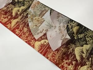 地紙に池・庭園模様織出し袋帯